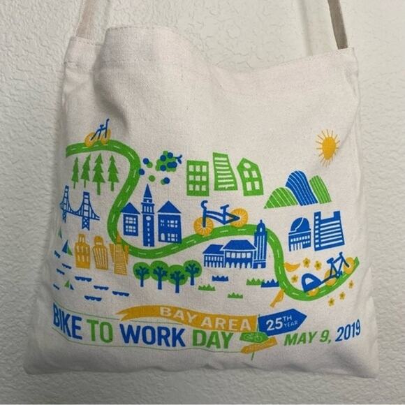 Bay Area California Bike to Work One Shoulder Canvas Tote - Picture 2 of 8